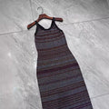 Summer elegant jacquard striped sleeveless knitted vest suspender dress