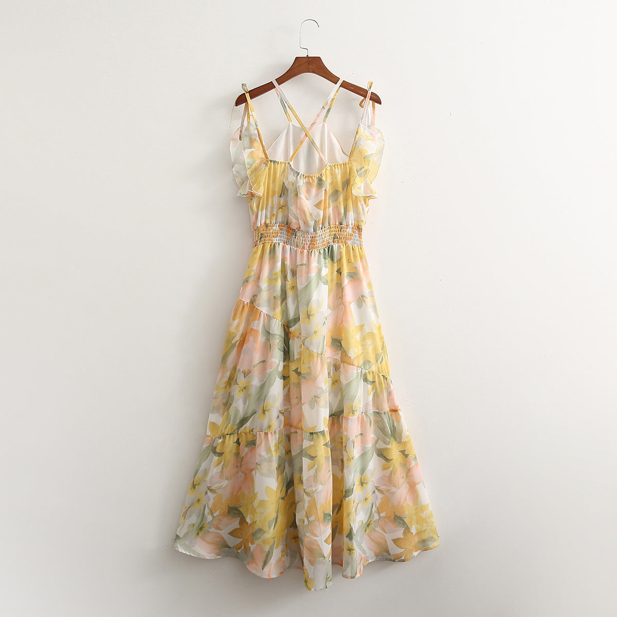 Spring And Summer New Women's Fashion Casual Chiffon Printed Suspender Dress