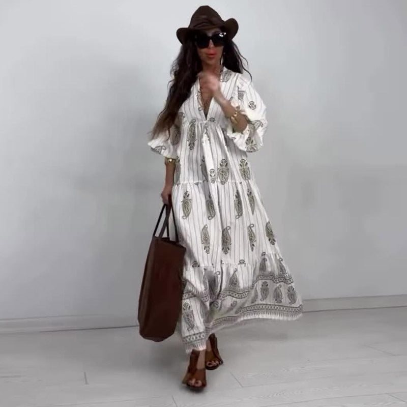 Summer printed long robe design dress