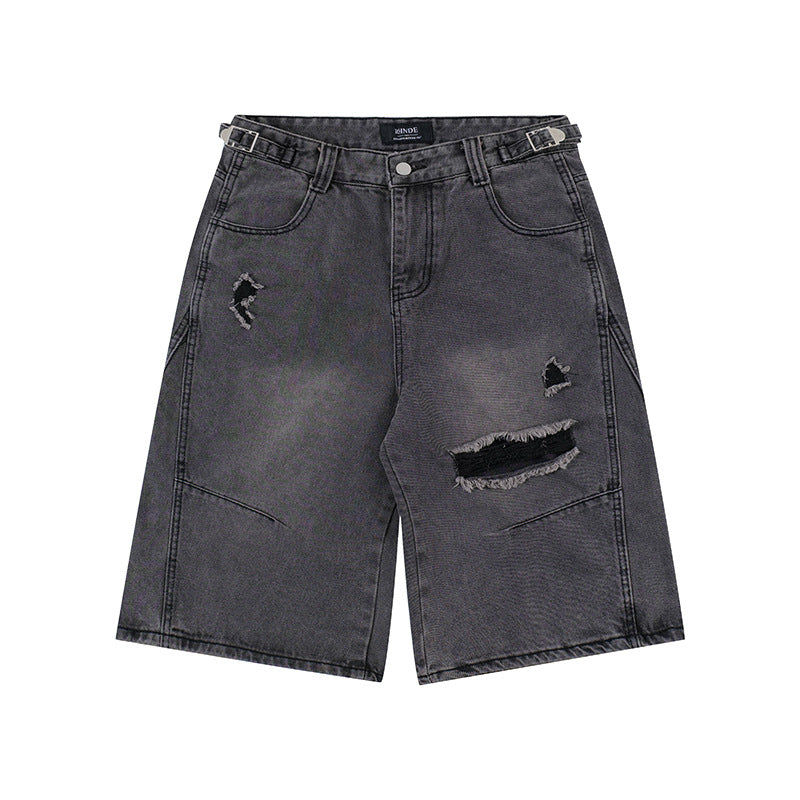 Washed ripped denim shorts