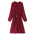 Summer pleated loose and fashionable solid color temperament belt long dress