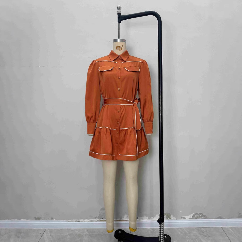 Lace up shirt dress