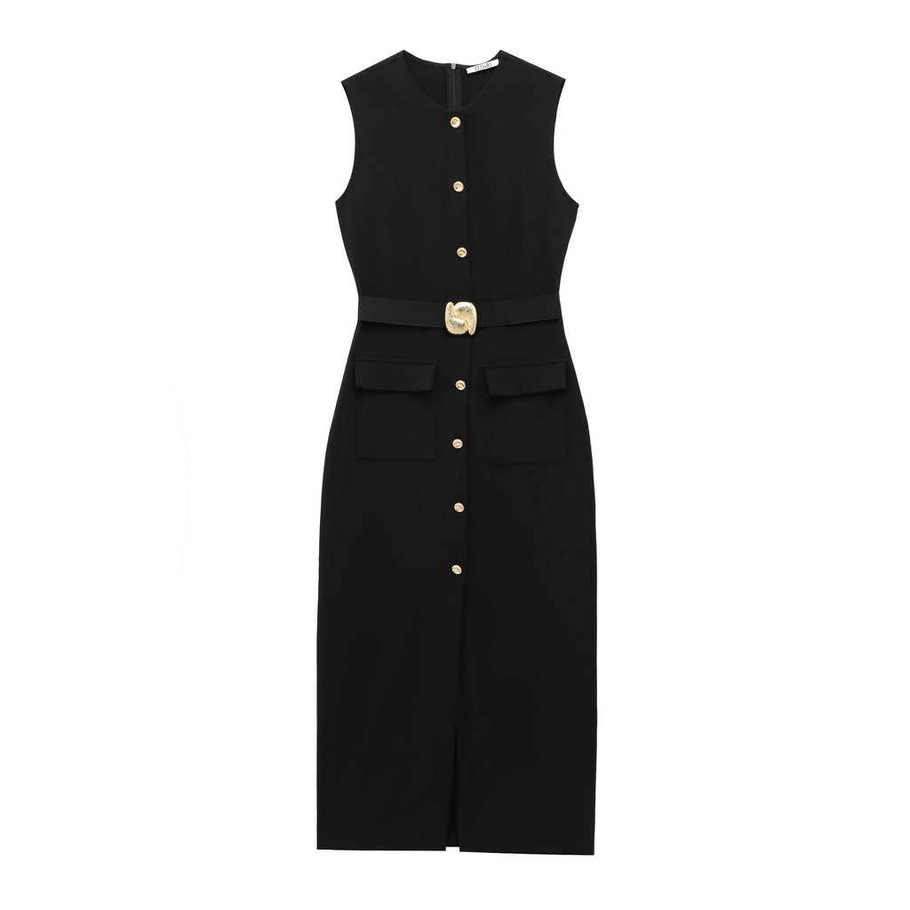 Summer women's sleeveless MIDI dress with waistband