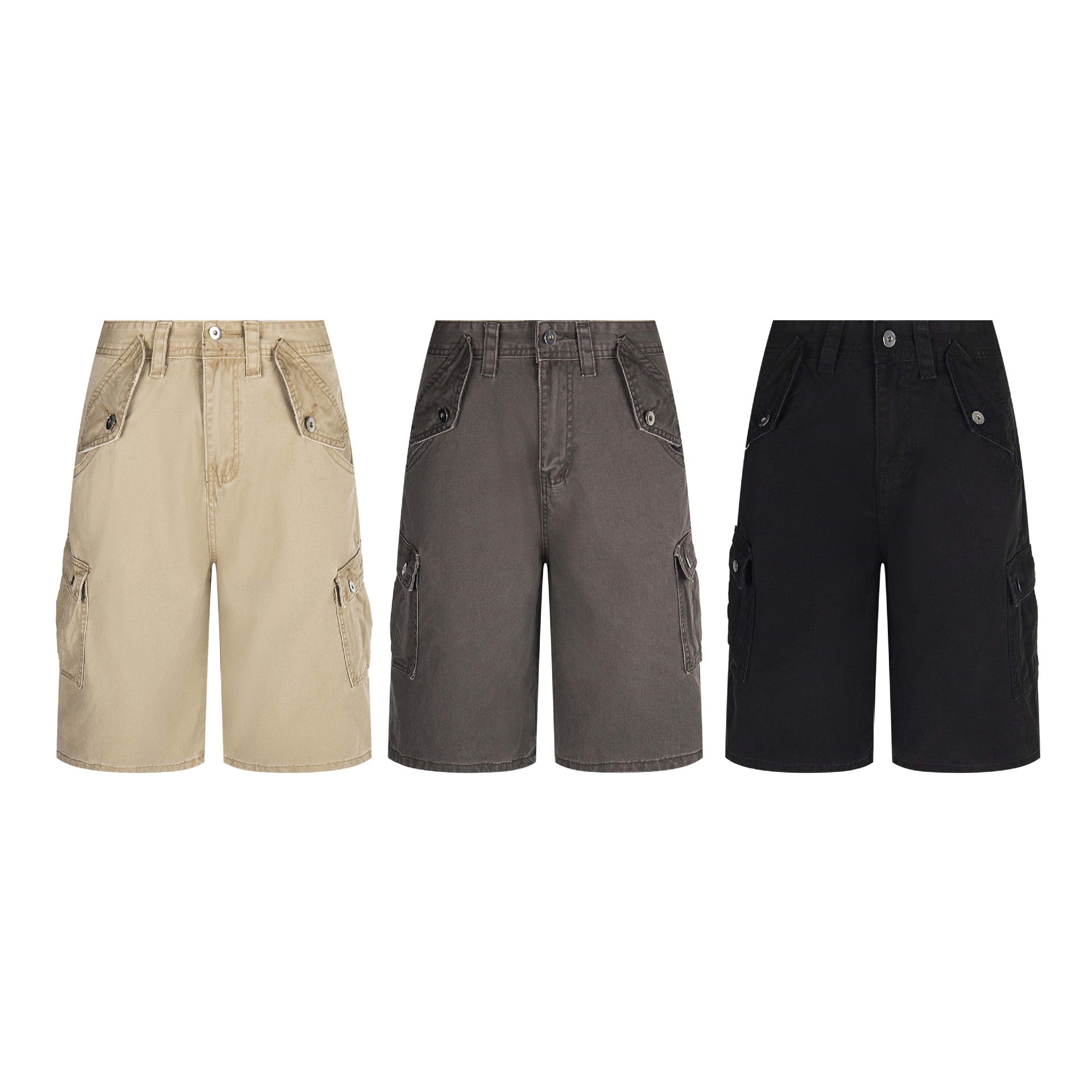 Retro Washed Vintage Multi-Pocket Denim Work Shorts Unisex Loose Wide-Leg Three-Quarter Pants