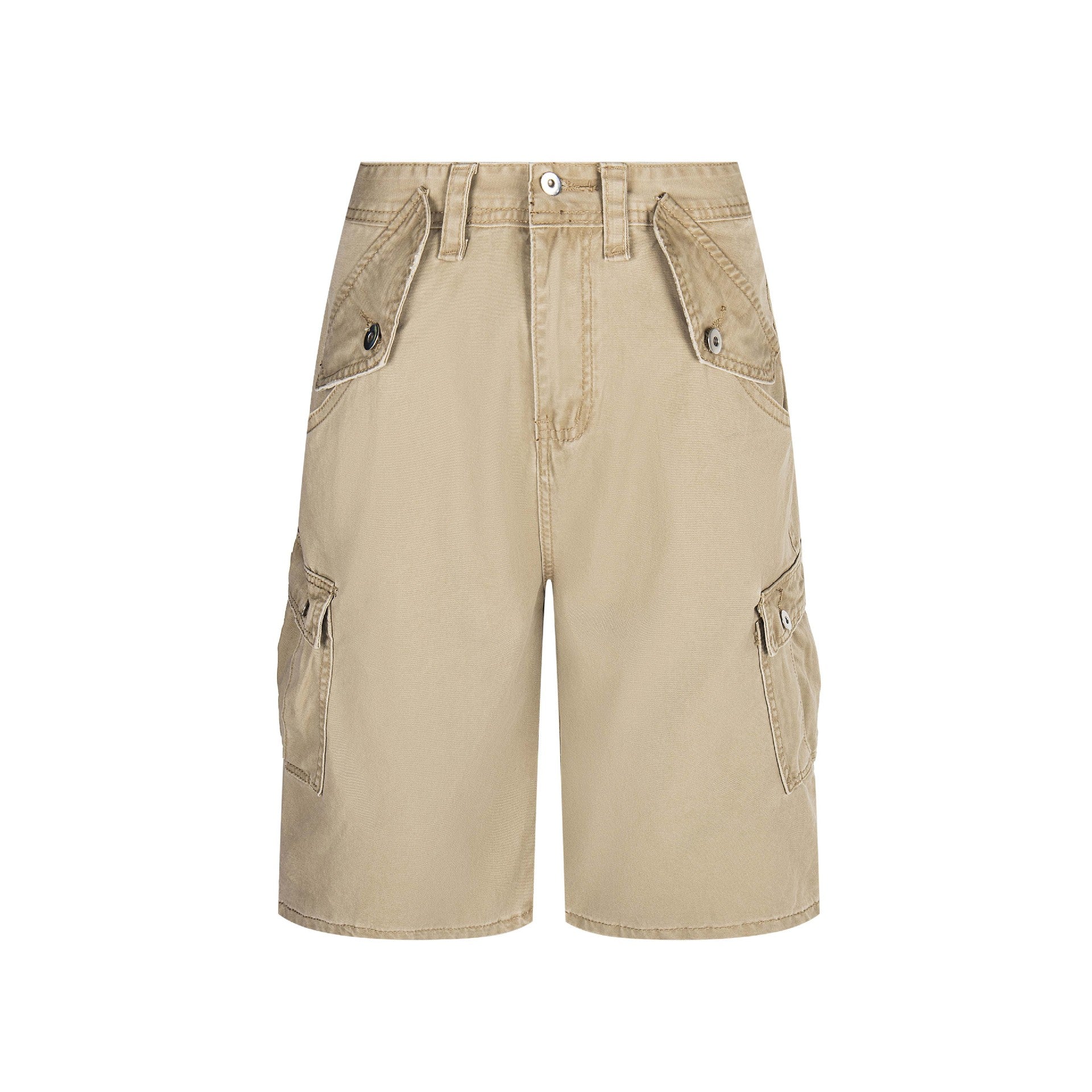 Retro Washed Vintage Multi-Pocket Denim Work Shorts Unisex Loose Wide-Leg Three-Quarter Pants