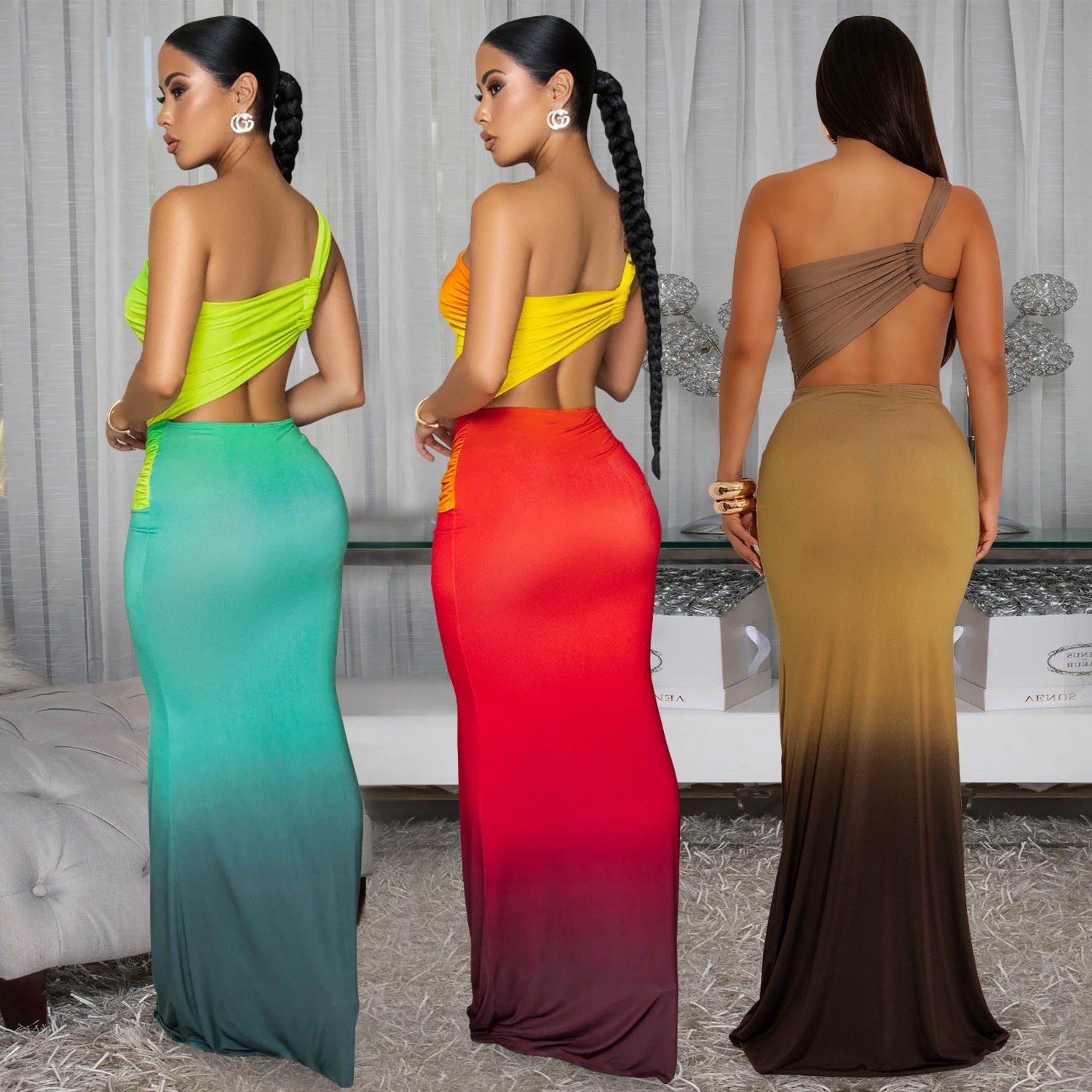 Women's Summer Sexy Off-the-Shoulder Gradient Dress