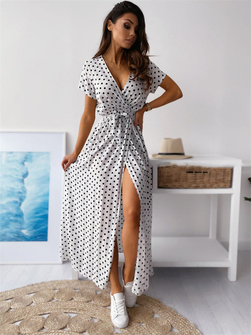 Summer New Print Polka Dot Long Dress For Women