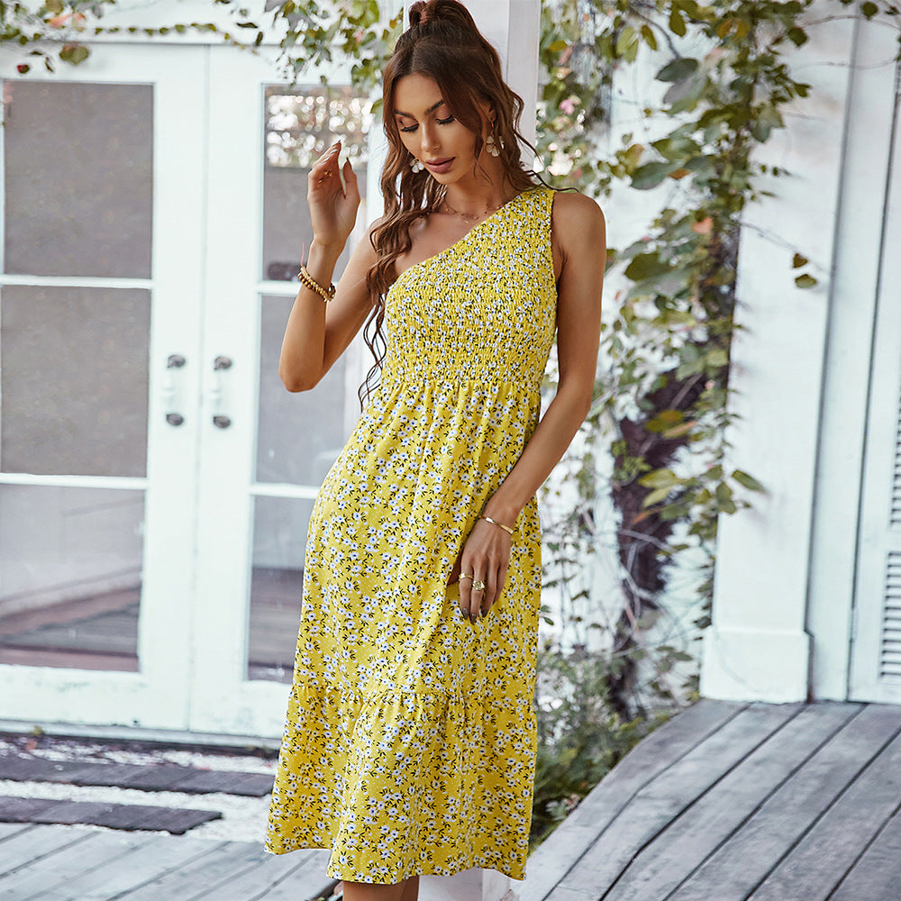 Fashion Women's Dress Summer Waistcoat Print Swing Skirt