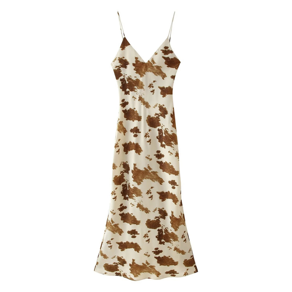 Summer new women's printed pullover V-neck camisole MIDI dress