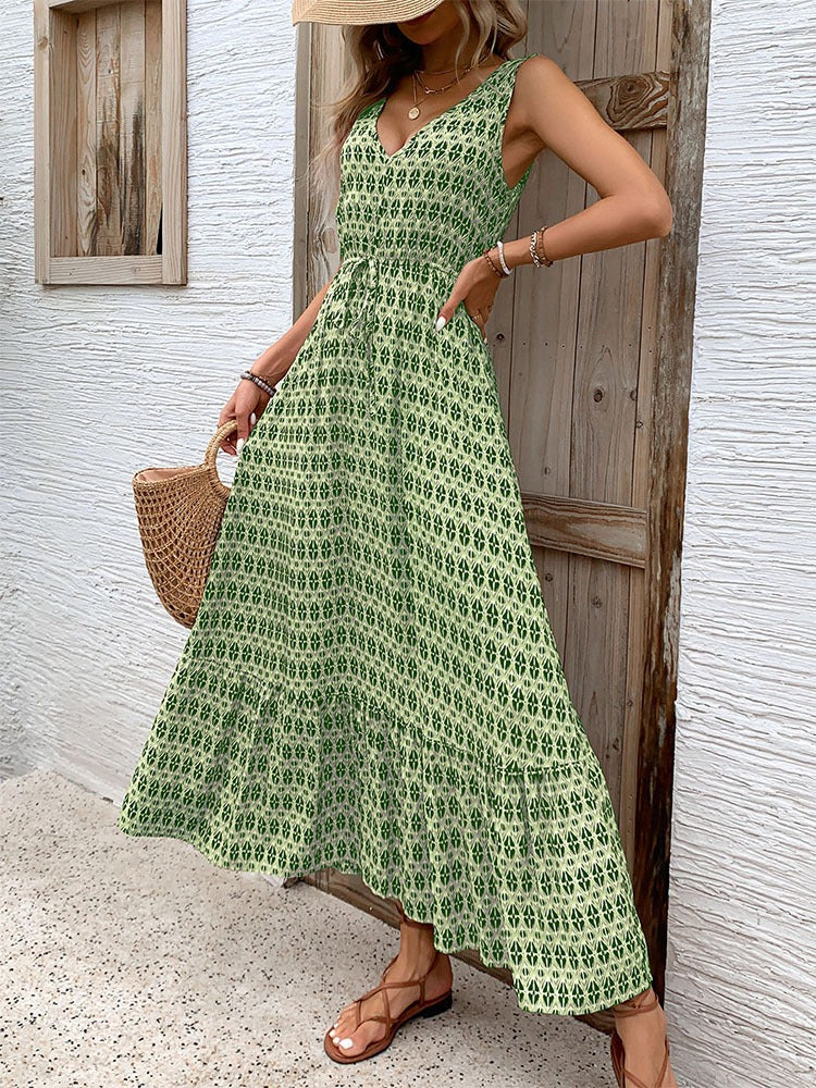New European and American Summer Women's Diamond Printed Sleeveless Dress