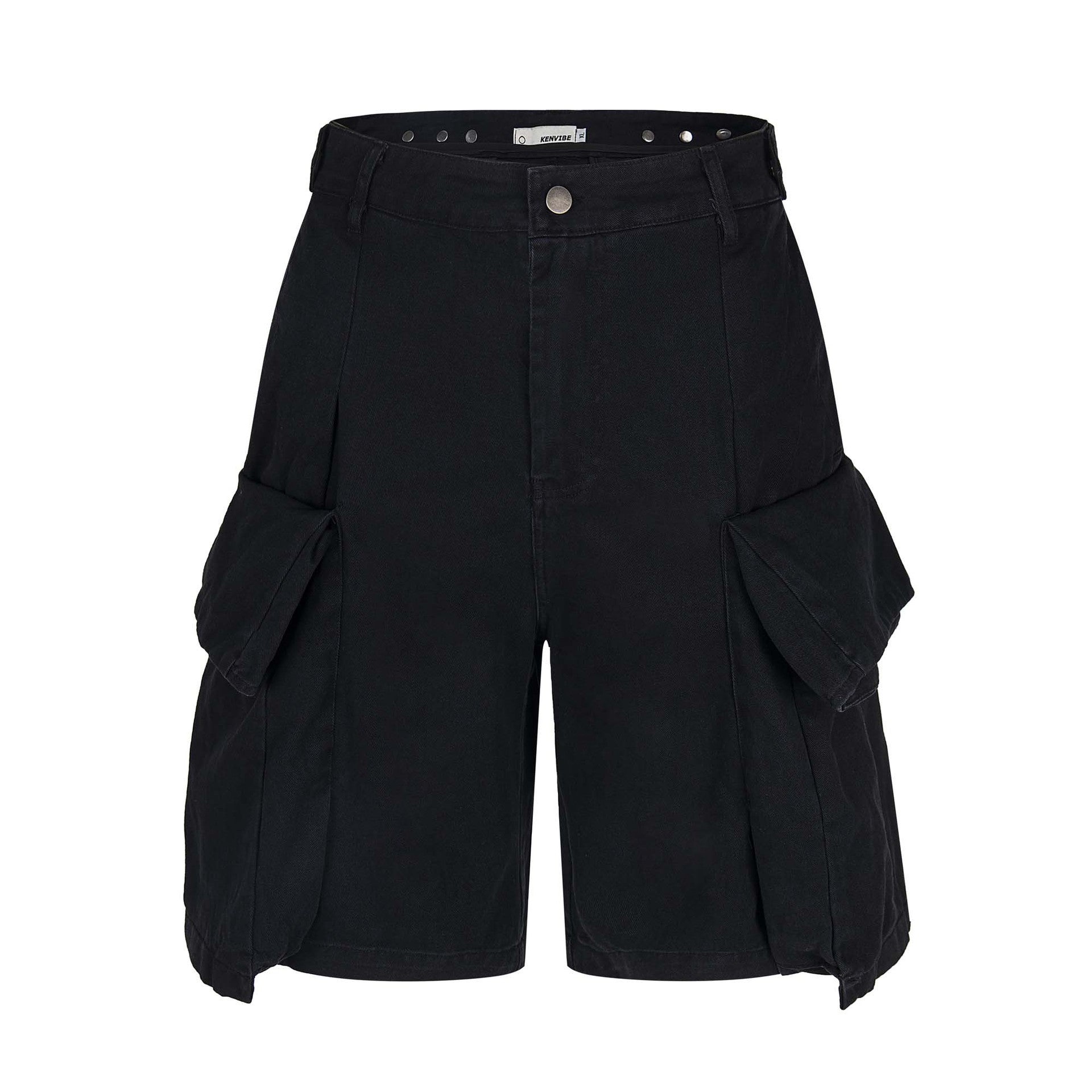 Retro Camouflage Multi-Pocket Denim Work Shorts Unisex Loose Wide-Leg Straight Leg Five-Point Pants