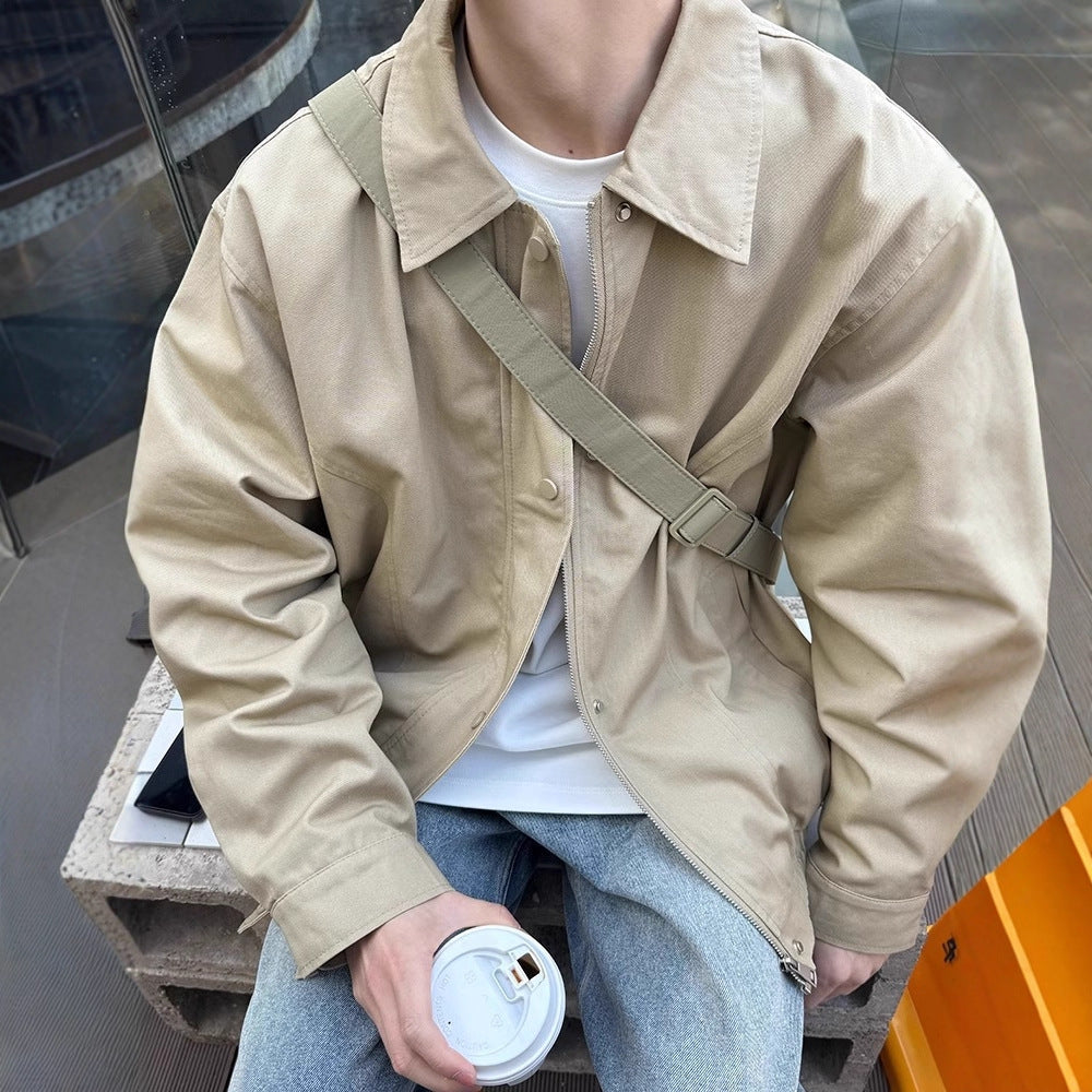 Casual Solid Color Lapel Work Jacket for Men
