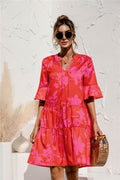 Spring And Summer New V-Neck Trumpet Sleeve Leopard Print Dress