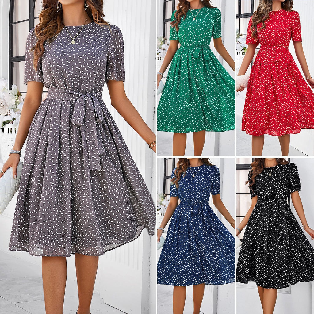 Women's spring and summer temperament casual polka dot printed dress
