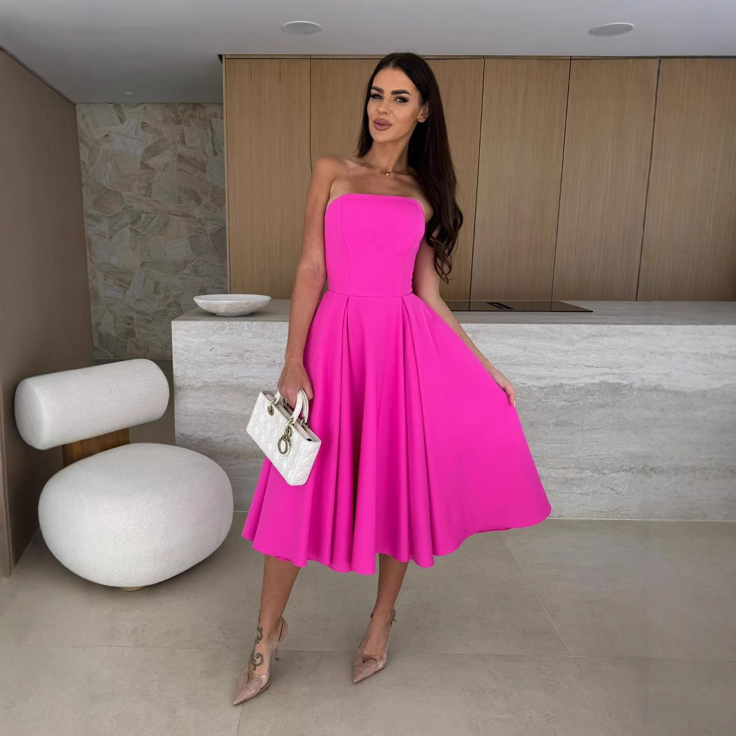 Summer New Arrival Cross-front Dress  Women's Pure Color Dress