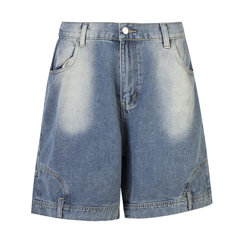 Washed denim shorts