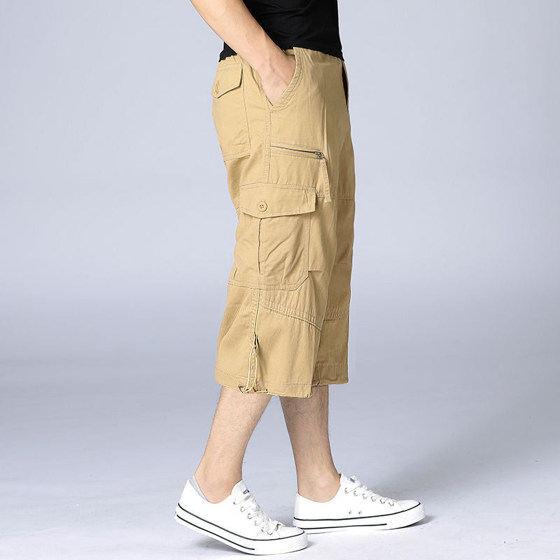 Summer cropped casual work pants men's plus size loose shorts casual pants