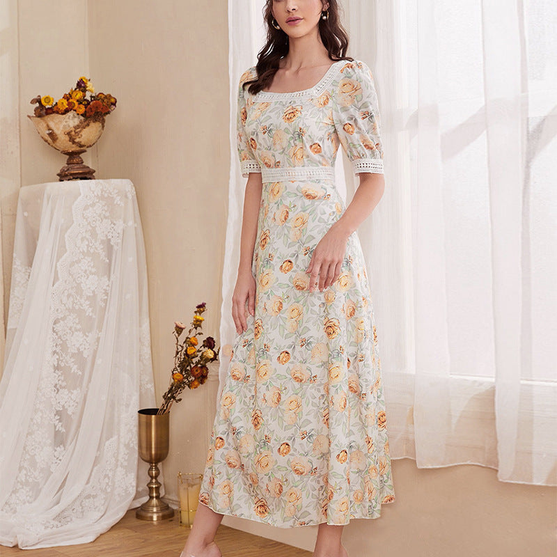 Summer Dress Elegant Design Chic Floral Chiffon Long Skirt For Women