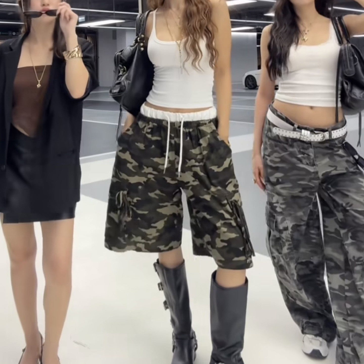 Camouflage lace up shorts loose work pants for women