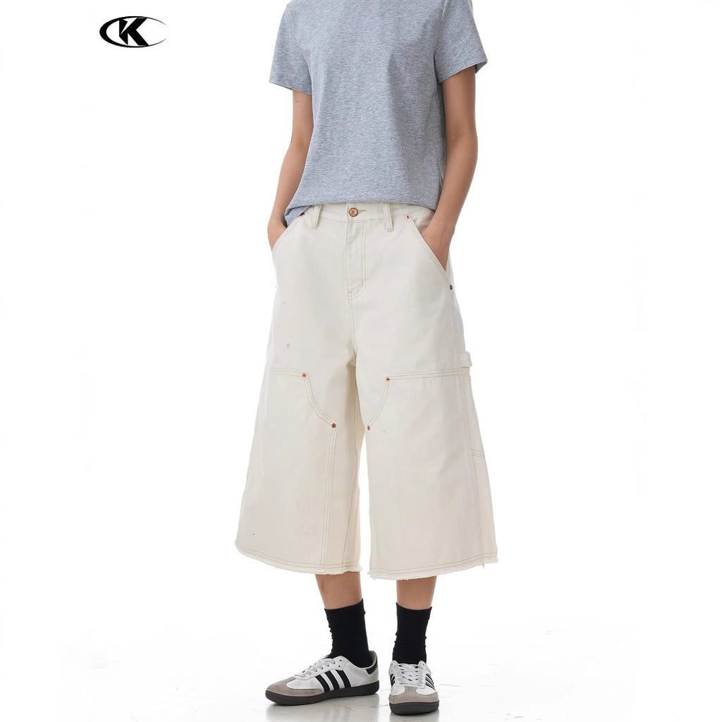 Loose Casual Retro Rivet Carpenter A-line Work Shorts
