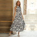 Summer French Halter Sleeveless Slit Print Sexy Dress Women's Dresses