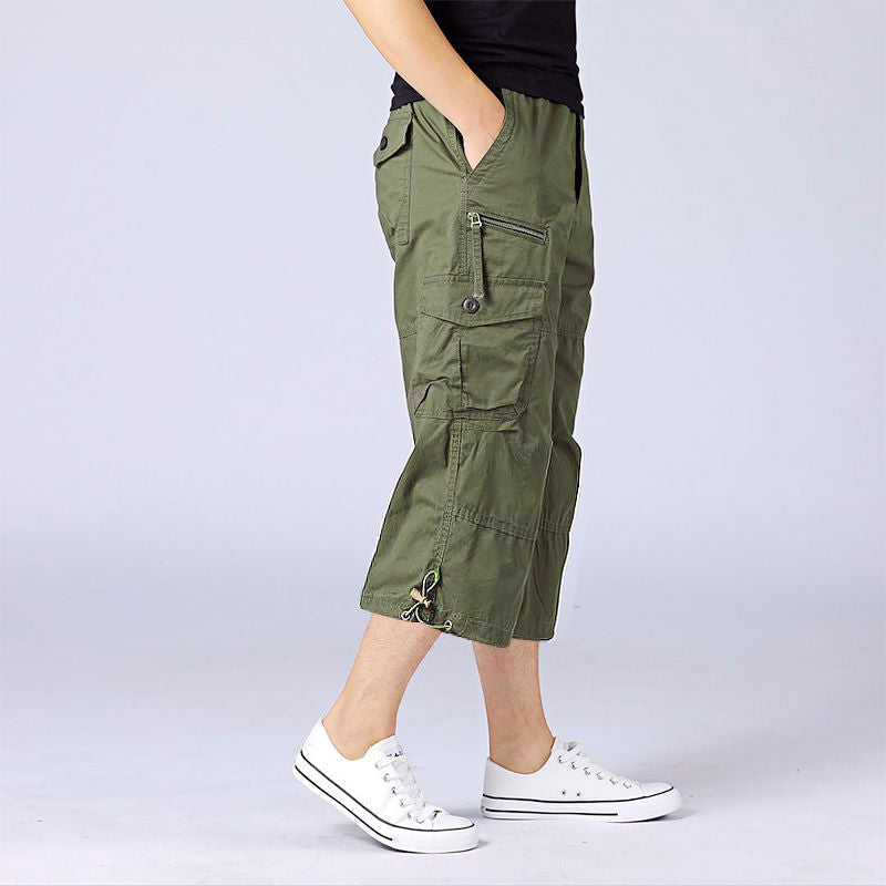 Summer cropped casual work pants men's plus size loose shorts casual pants