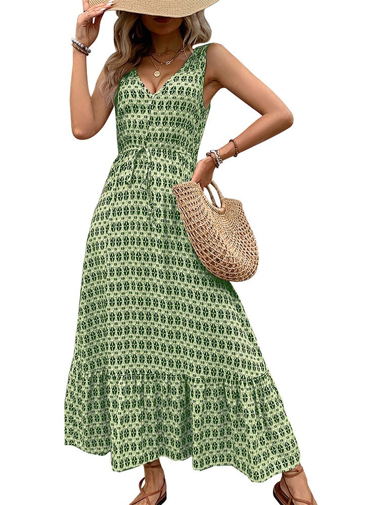New European and American Summer Women's Diamond Printed Sleeveless Dress