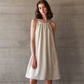 Cotton Linen Strapless Dress with Neck Tie Bowknot Mid-Length Rayon Linen Tank Dress Summer Export Dress