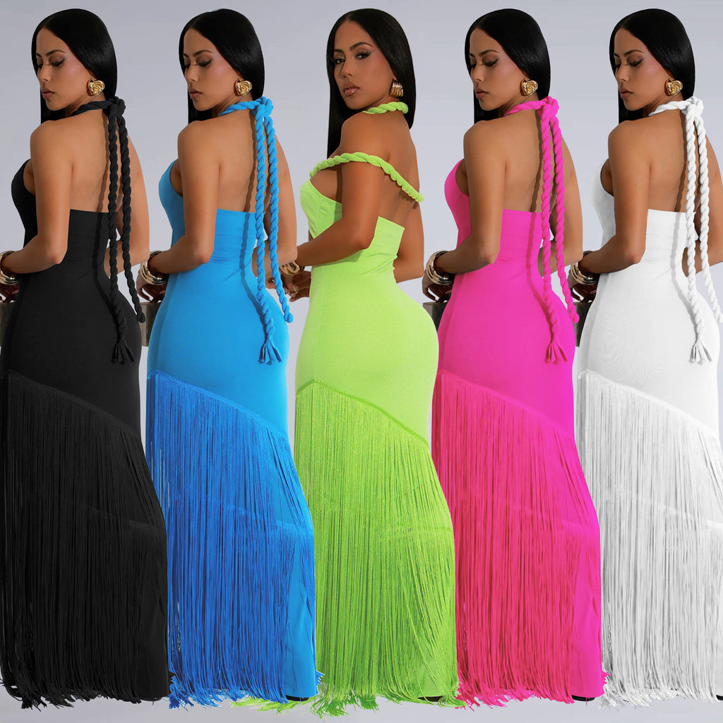 Women's Summer Dress with Tassel Splicing and Strapless Design