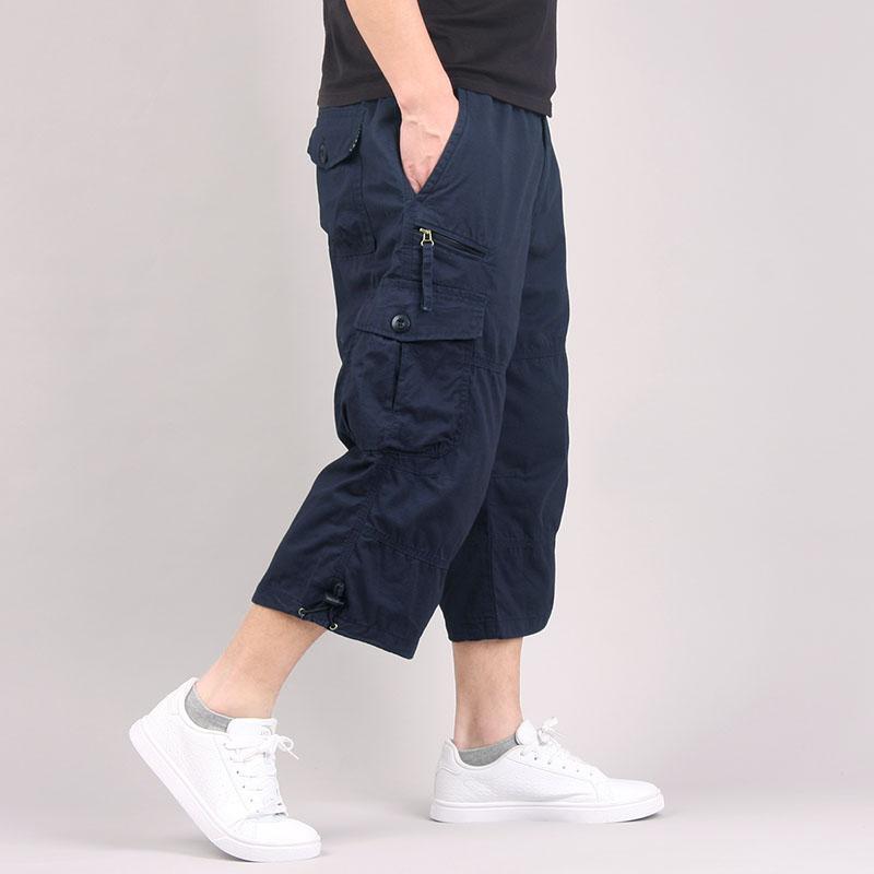 Summer cropped casual work pants men's plus size loose shorts casual pants