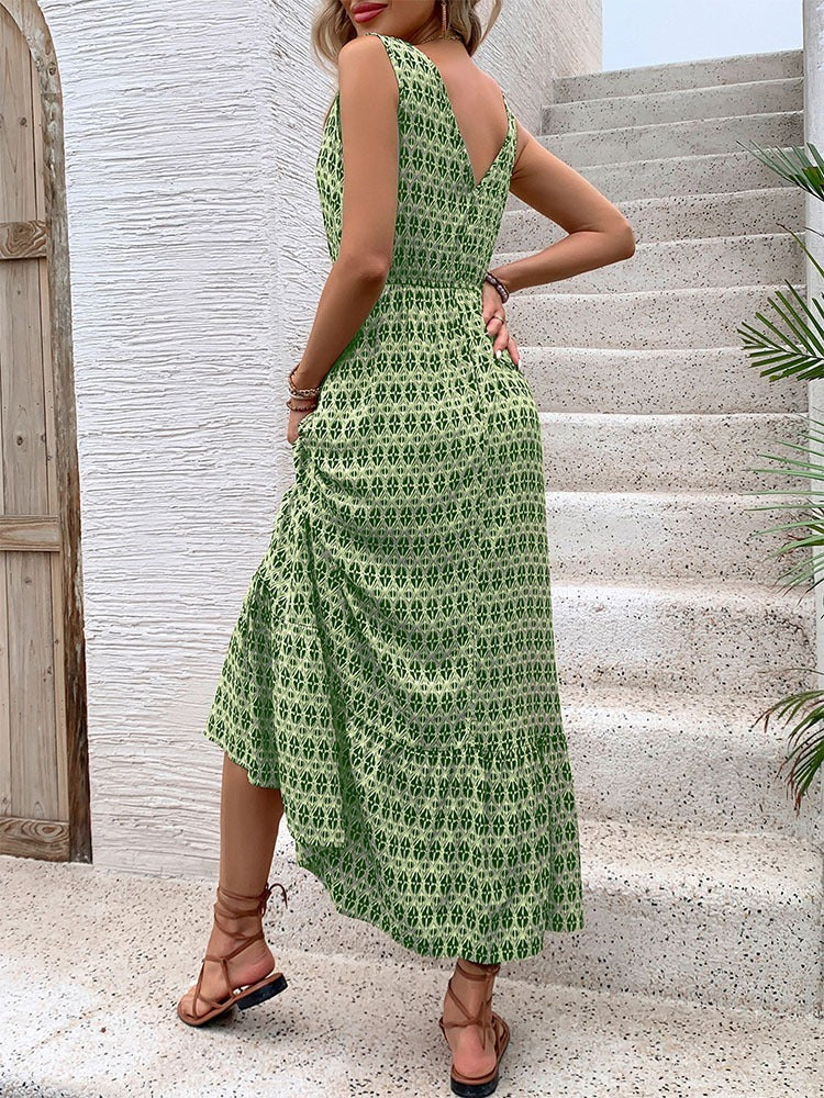 New European and American Summer Women's Diamond Printed Sleeveless Dress