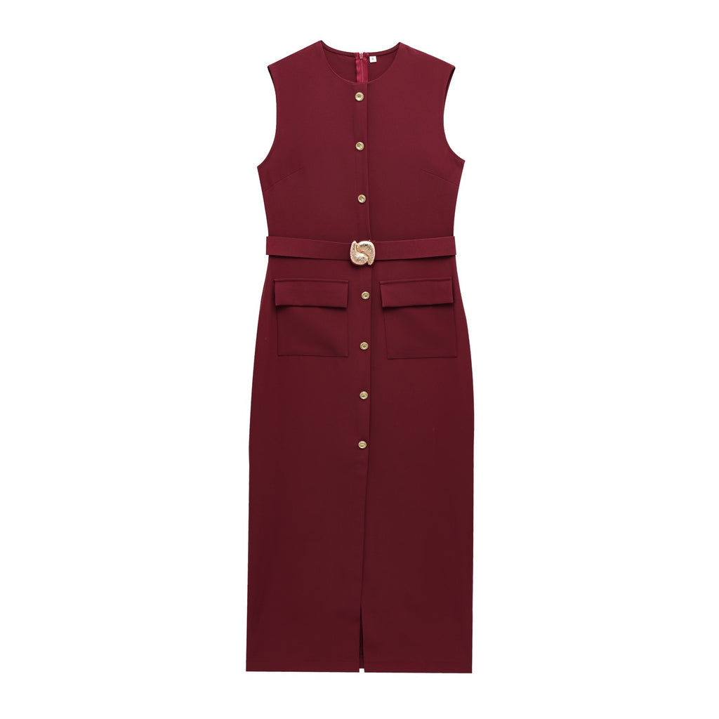 Summer women's sleeveless MIDI dress with waistband