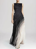 Gauze dress, multi-layer heavy industry dress, high waisted long dress, solid black temperament, commuting dress