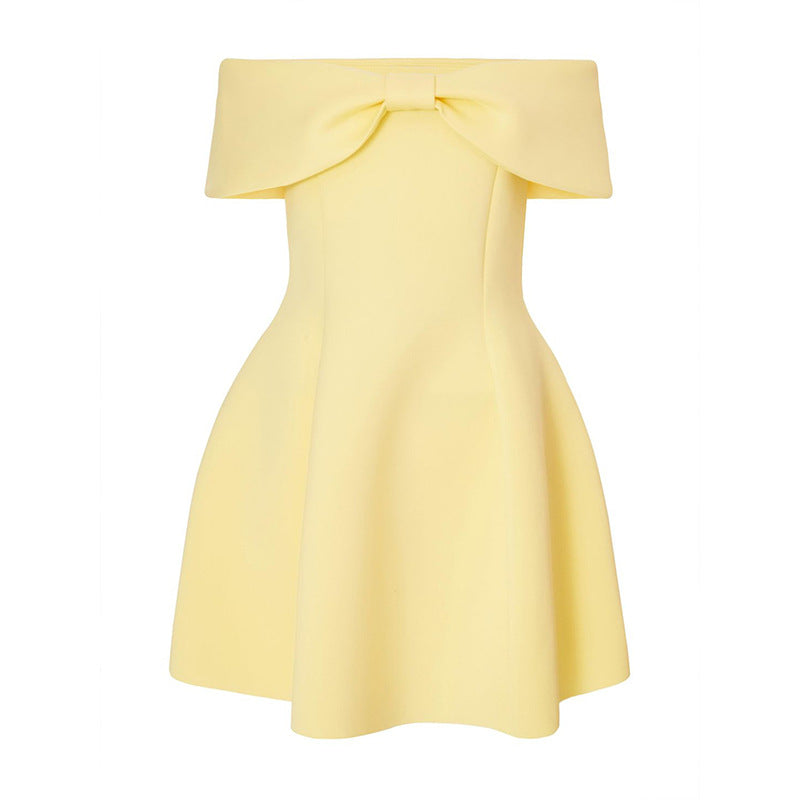 Spring and Summer Evening Dress Women's Princess One-Shoulder Pure Color Dress Elegant Fitted Style Dress