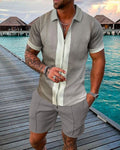 New Men's Fashion Casual Suit 3D Print Zip Short Sleeve Polo Shirt Shorts 2 Piece Set