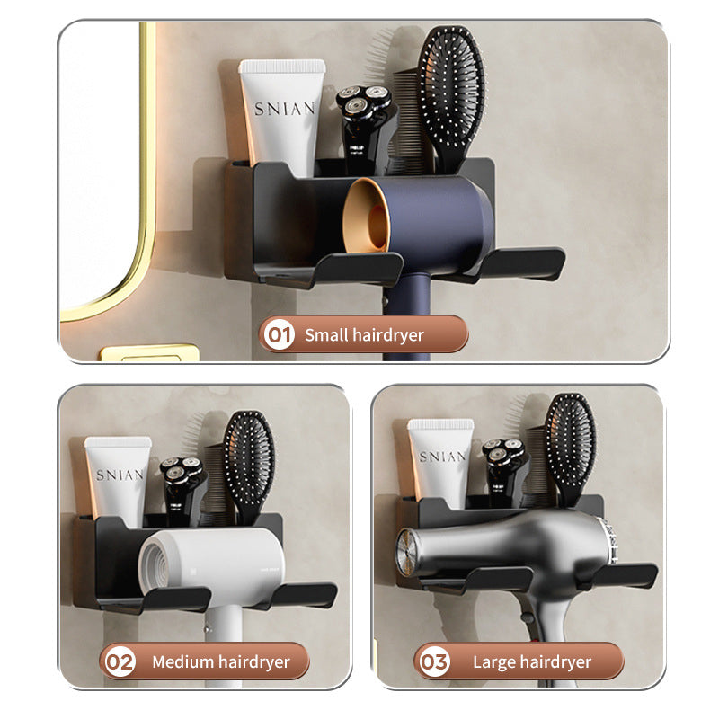 Wall-Mounted Hair Dryer Bracket Shelves Hand-Free Hair Dryer Hangers Bathroom Storage Rack