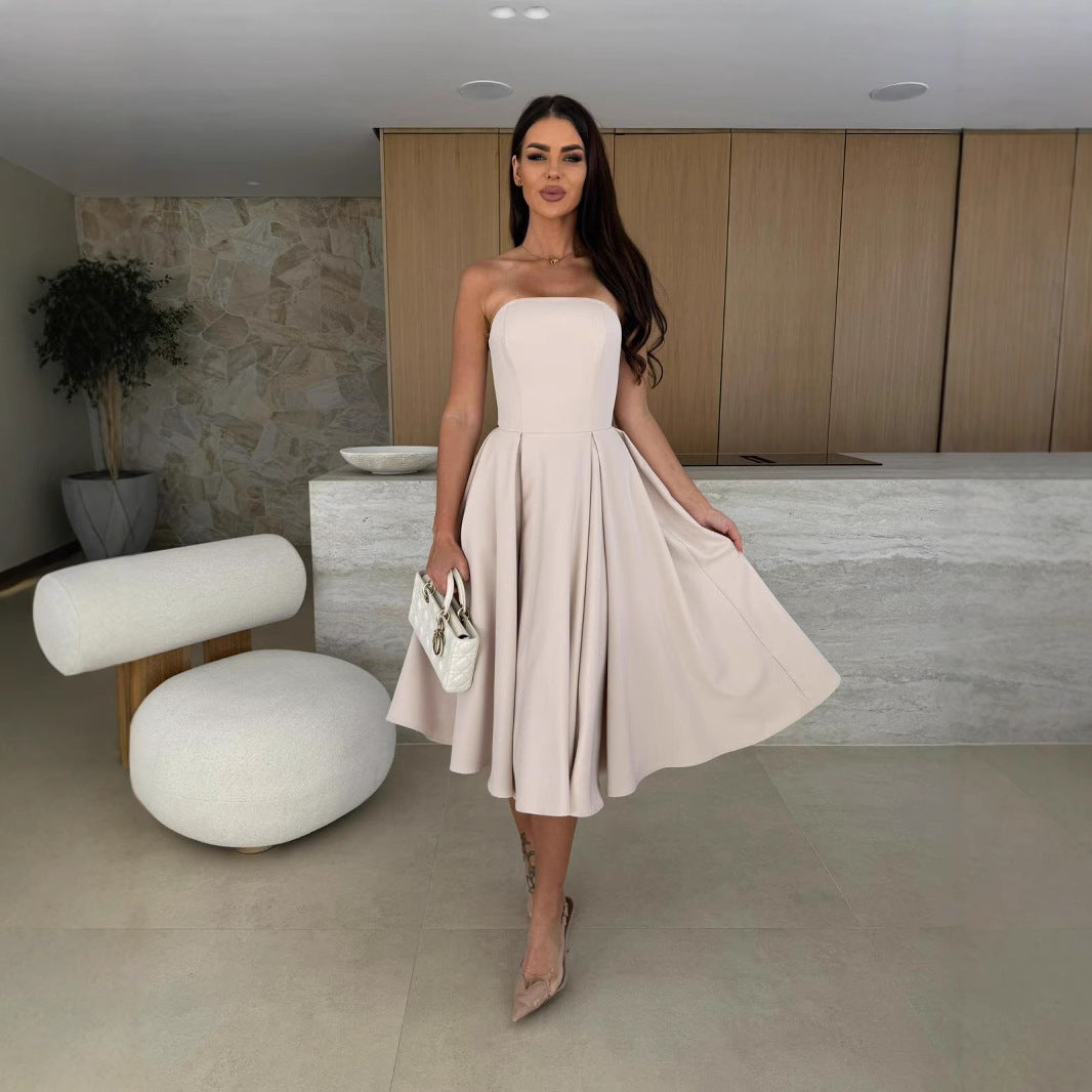 Summer New Arrival Cross-front Dress  Women's Pure Color Dress