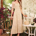 Women's Summer Chiffon Tulle Sleeve Dress High Waist Floral Midi Dress Fresh and Sweet French Dress