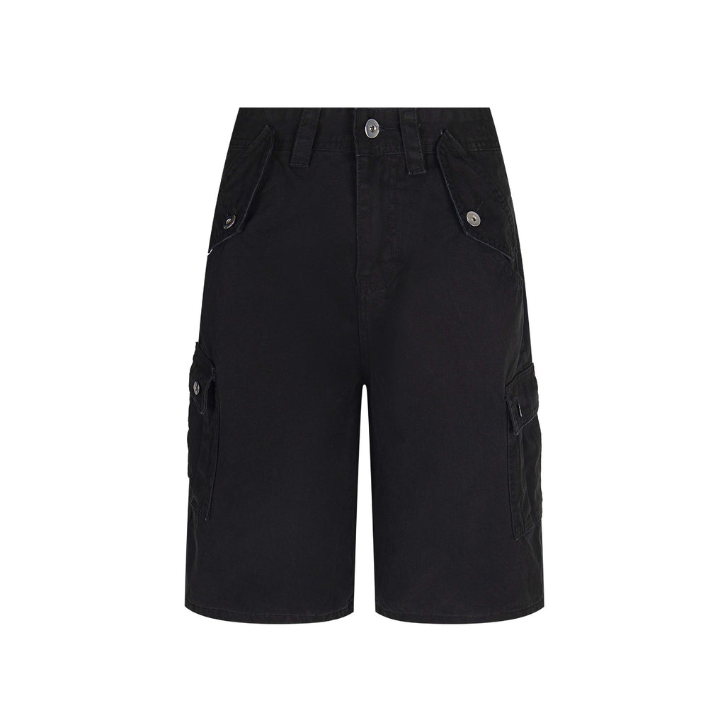Retro Washed Vintage Multi-Pocket Denim Work Shorts Unisex Loose Wide-Leg Three-Quarter Pants