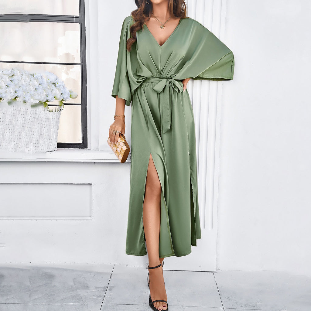 European and American women's spring and summer elegant V-neck loose dress