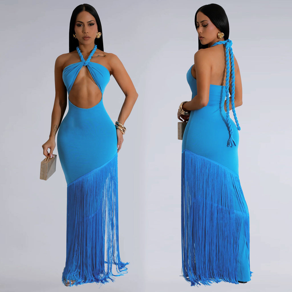 Women's Summer Dress with Tassel Splicing and Strapless Design