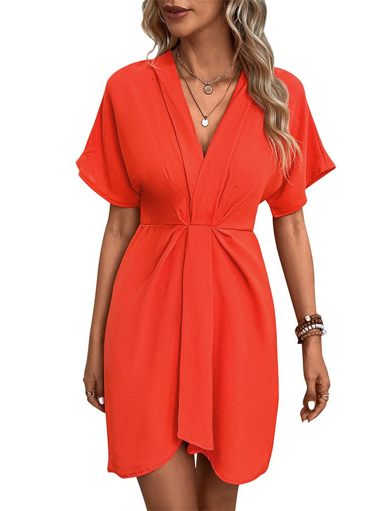 European and American summer women's clothing temperament solid color irregular dress