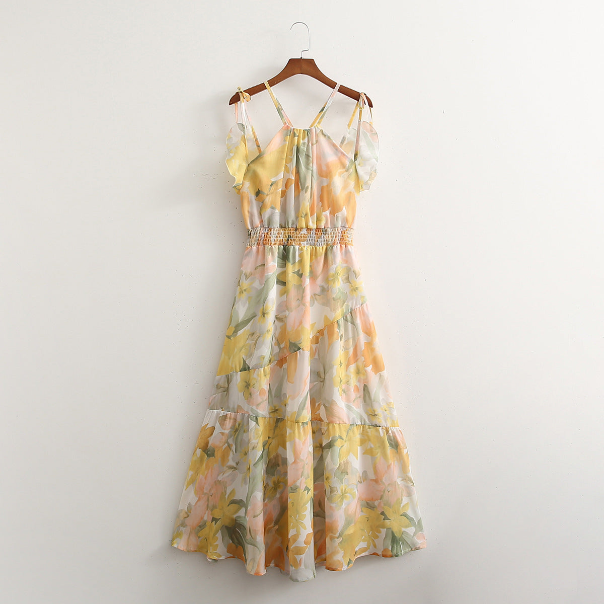 Spring And Summer New Women's Fashion Casual Chiffon Printed Suspender Dress