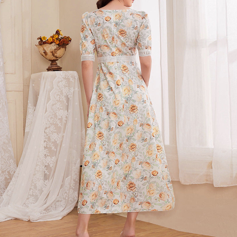 Summer Dress Elegant Design Chic Floral Chiffon Long Skirt For Women