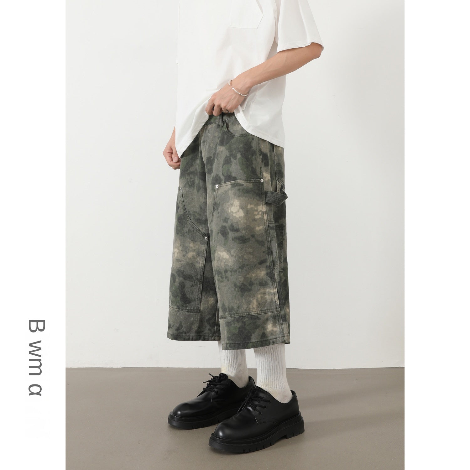 Retro Fog Dye Camouflage Three-Quarter Pants Men's Loose Straight Casual Work Shorts