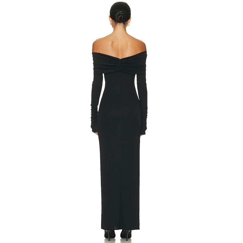 Shoulder baring sexy dinner party temperament one-step dress