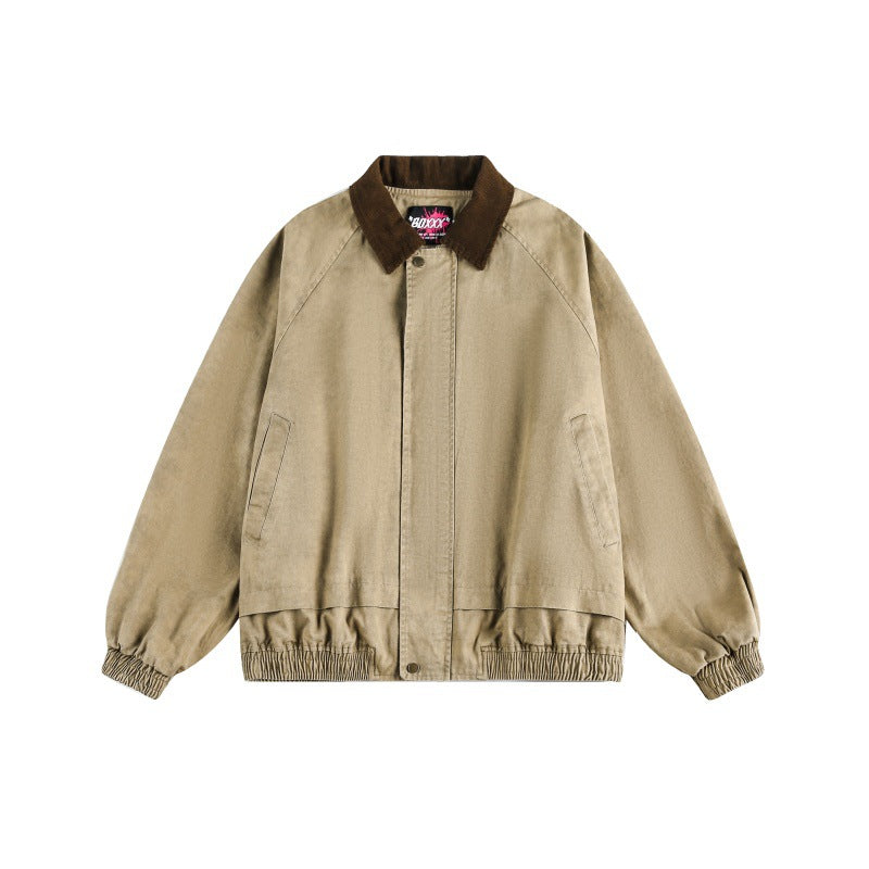 Wind Washed Patchwork Collar Loose Work Jacket