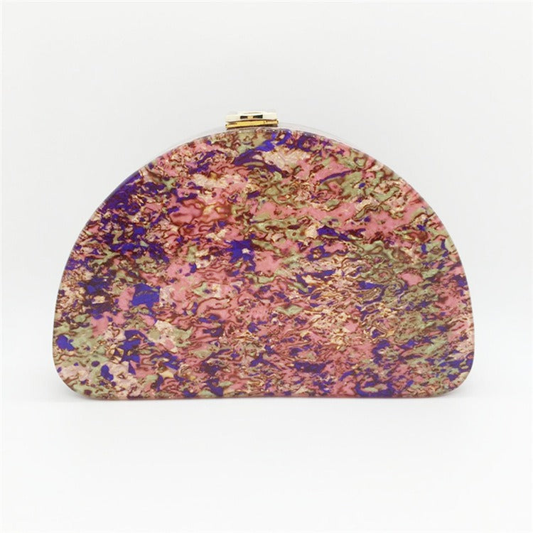 Ins Crescent D Shape Font Glitter Acrylic Dinner Bag Hold Bag Semi-Round Fashion Dress Hard Box Bag