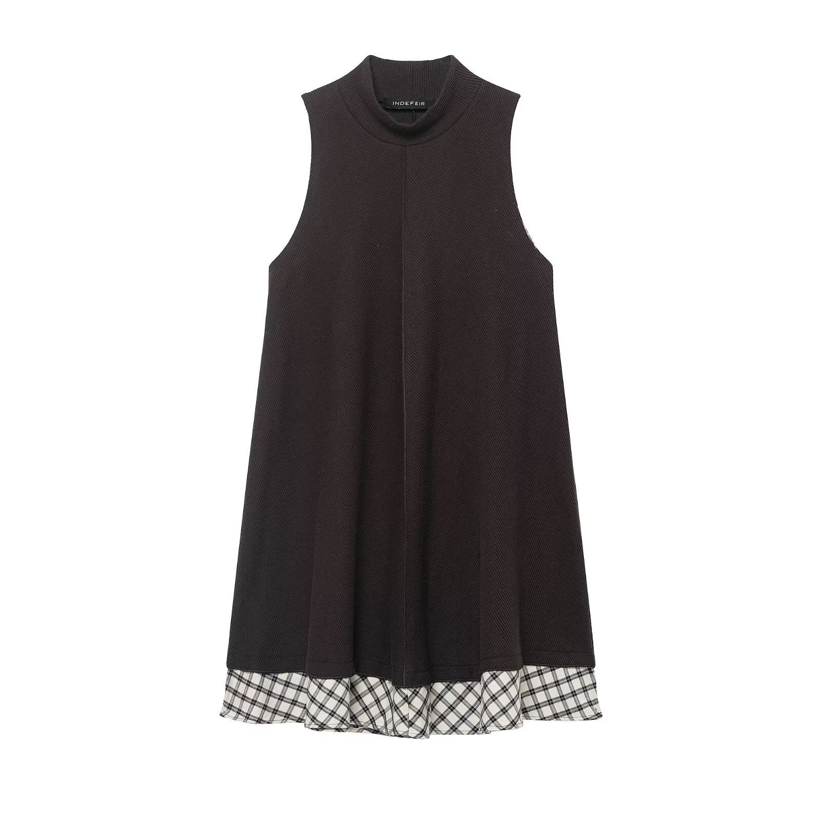 Checkered patchwork short dress