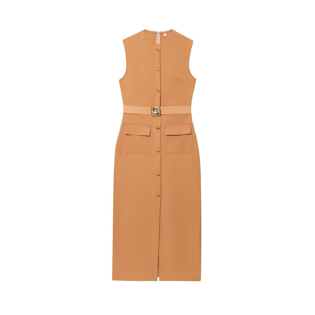 Summer women's sleeveless MIDI dress with waistband